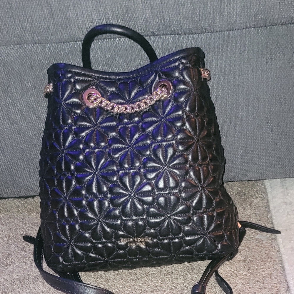 Kate Spade Black Floral Quilted Backpack